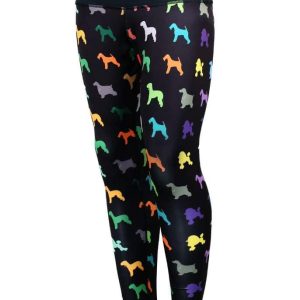 czarne leginsy z kolorowymi wzorami
